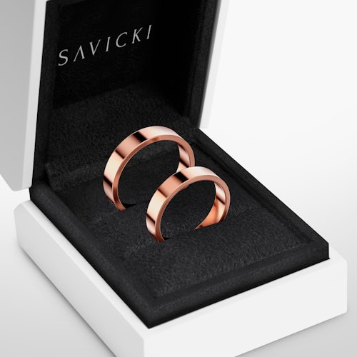 Obrączki ślubne: różowe złoto, płaskie, 4 mm